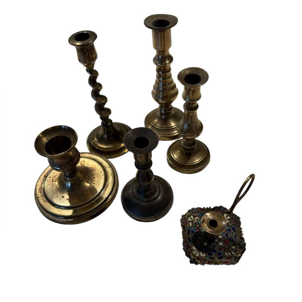 Vintage Brass Candlestick Collection Ranging 3”to 5” tall.  Unmatched